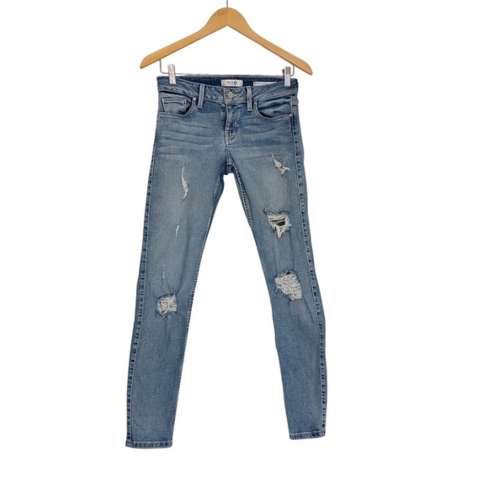 Guess Power Stretch Skinny Jeans Blue Distressed Ripped Light Wash 26x28‎